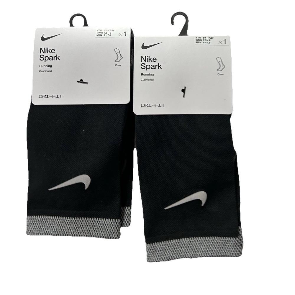 Nike Spark Lot of 2 Black Crew Womens 7.5-9/Mens6-7.5 Socks CU7200-010 (SC)